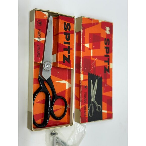VTG Spitz Pinking Shears Original Box Black Handles Steel Blades Sewing Scissor - Picture 2 of 9